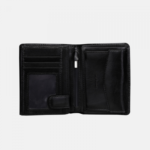 Elegancki męski portfel skórzany z tłoczeniem - czarny kolor -          rozmiar duży          « zapięcie brak                     «  dodatki srebrne  