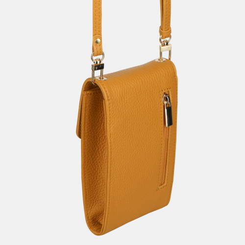 RUBY - Żółta torebka na smartfon skórzana -      rozmiar mały      «   crossbody - na ramię - na smartfon         « zapięcie zatrzask                             «  dodatki złote  