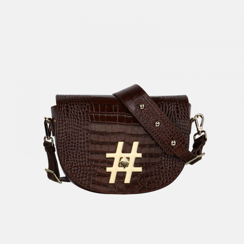 Brązowe crossbody ze skóry lakierowanej z krokodylim wzorem