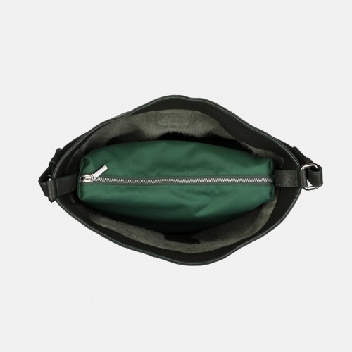 Duża damska zielona torebka skórzana - pojemny worek na ramię