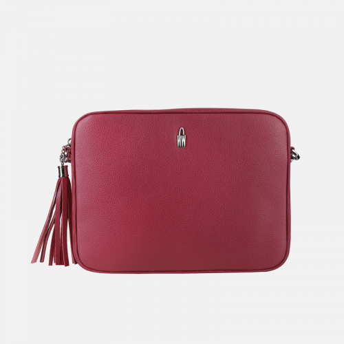 Malinowa torebka crossbody ze skóry