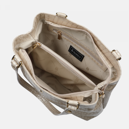 OLIVIA - Beżowa torebka lakierowana croco -          rozmiar średni      «   do ręki - na ramię                 « zapięcie zamek                         «  dodatki złote  