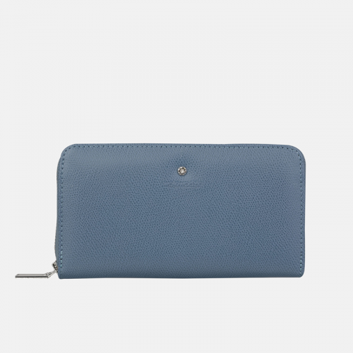 Duży szaro-niebieski damski portfel ze skóry naturalnej