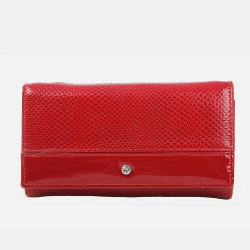 Duży klasyczny czerwony portfel skórzany damski + kryształek Swarovski