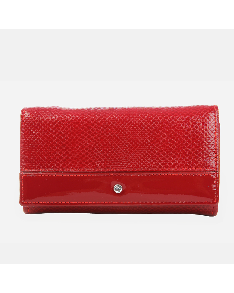Duży klasyczny czerwony portfel skórzany damski + kryształek Swarovski