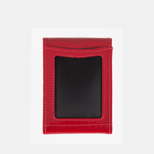 Czerwone lakierowane etui na karty skórzane - wizytownik -          rozmiar mały          « zapięcie zatrzask                     «  dodatki srebrne  